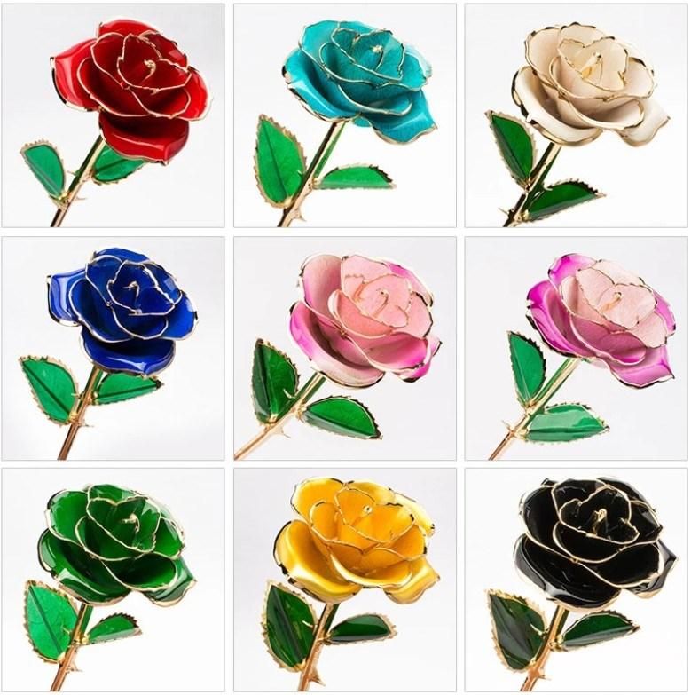 Wholesale Resin Jewelry Real Flowers Gift Handmade 24K Gold Plated Everlasting Rose Flower for Valentine′s Day