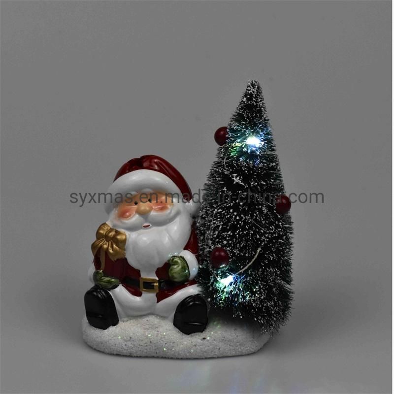 High Quality Ceramic Santa Tree for Home Decoration with Light