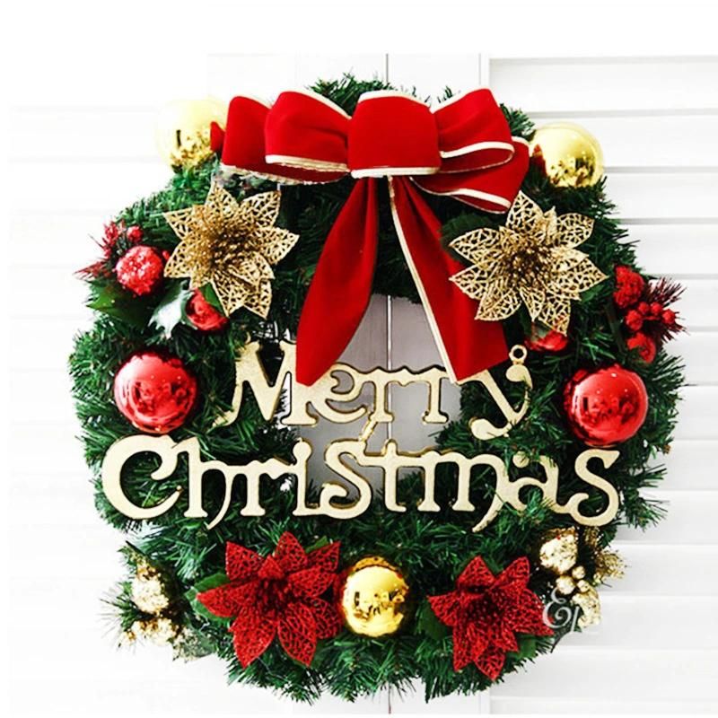 Wreath Decoration Decorations PVC Green 35 Cm Bow Wall Door 2019 New Home LED Outdoor Decorative with Bows Christmas Garland