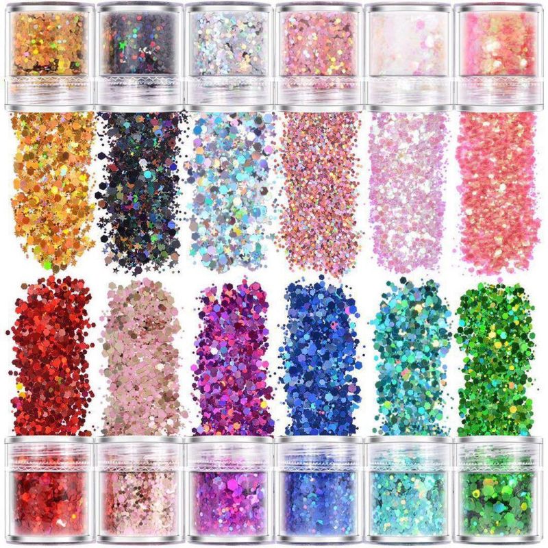 Holographic Chunky Glitter 12-Pot for Nail Art and Costmetic