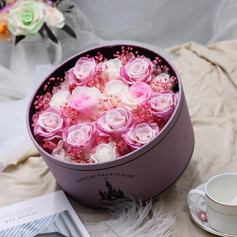 New Style Best Valentines′ Day Gift Magic Castle Preserved Roses Flower in Round Gift Box for Your Love