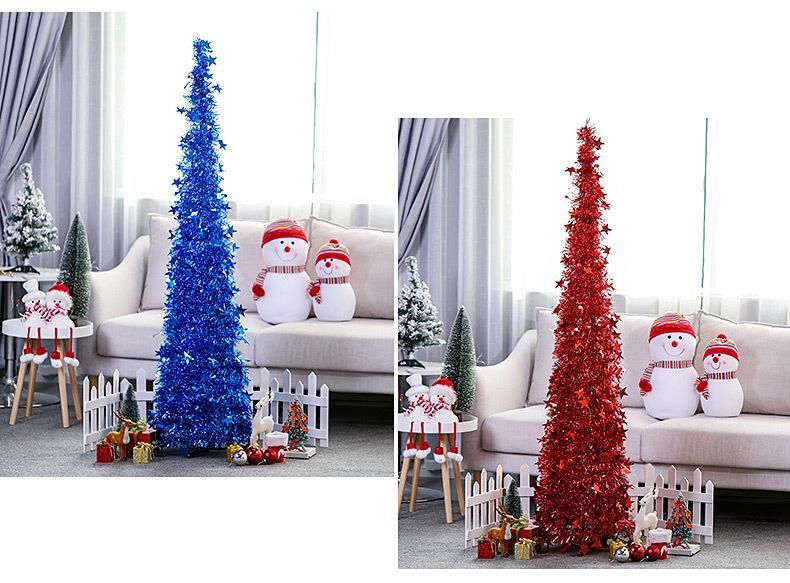 Collapsable Christmas Tree, 6 FT Pop up Tinsel Collapsible Xmas Tree with Stand for Indoor and Outdoor Home Holiday Decoration