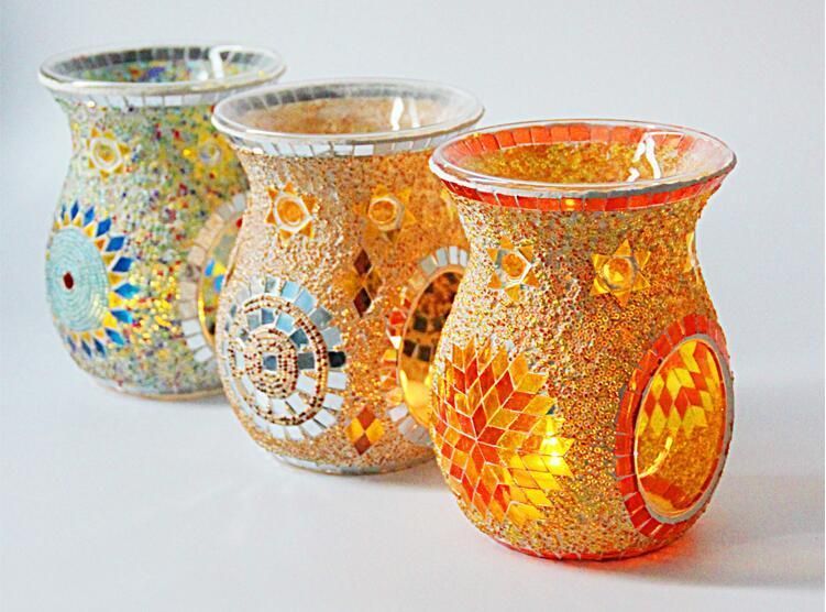 Handmade Mixed Color Turkish Glass Mosaic Candle Holder Candle Jar