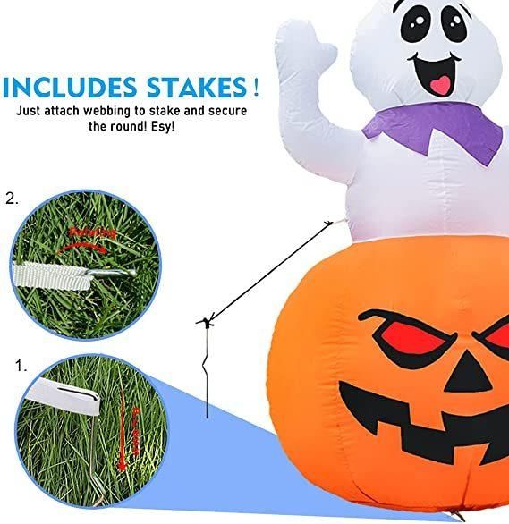 5FT Inflatable Halloween Ghost Sitting on The Pumpkin