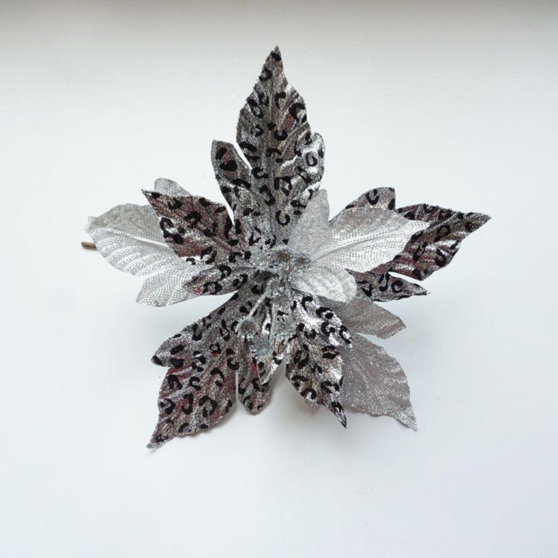 Artificial Sequined Poinsettia Decorative Christmas Flower Bronzing Flannelette Gauze