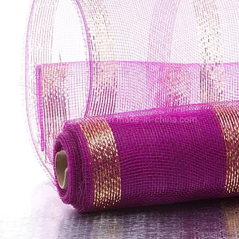 Fashionable 1′′ Metallic Stripe 21′′ Deco Mesh for Promotion