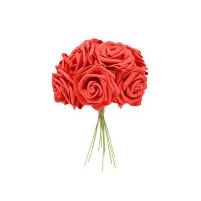 Amazon Hot Sale 8cm PE Artificial Blush Soap Rose Flower Head with Stem 50PCS in Boxs for DIY Wedding Home Party Decoration