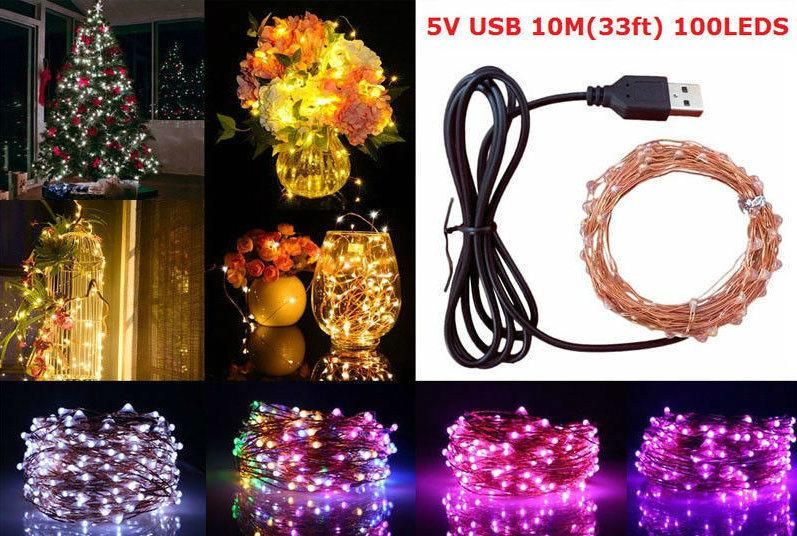 LED String Fairy Lights Curtain Lamp USB 10m 100 LEDs Light for Charistmas Party