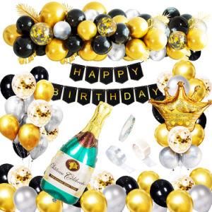 Black Gold Party Decoration Happy Birthday Confetti Balloon Set