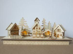 1503 Wood Crafts Decorations with House Tree Church Fence