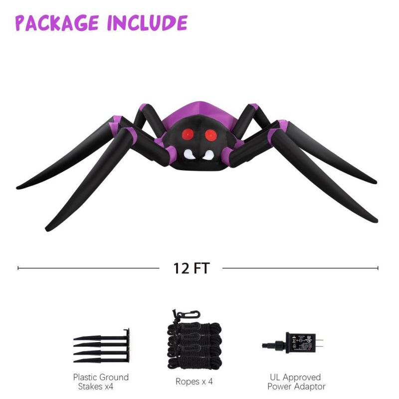 12 FT Long Halloween Inflatables Giant Purple Spider Inflatable Outdoor Halloween Decorations with Build-in LEDs, Blow up Halloween Decorations