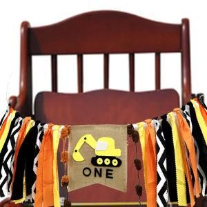 Excavator Birthday Rag Garland High Chair Banner Photo Booth Prop