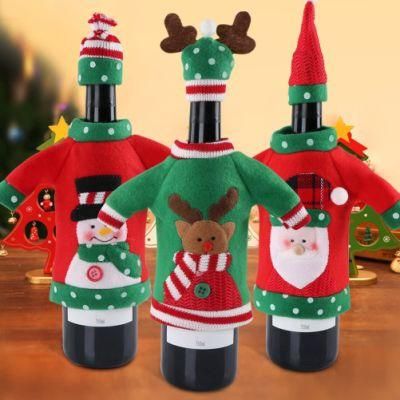 3PCS Ugly Sweater Christmas Wine Bottle Covers, Holiday Wine Bottle Sweater Cover with Hat for Ugly Christmas Sweater Party Decorations