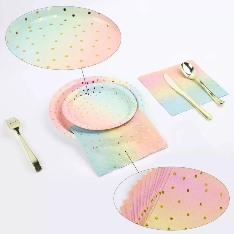 Top Sponsor Listing Sets Party Classic Hot Gold Color Red Round Dots Eco-Friendly Paper Disposable Plate Cup Napkins Dinnerware Sets at Any Event or Part