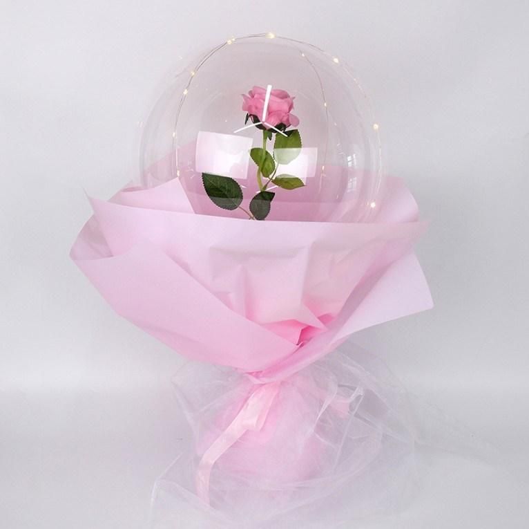 New Hot Sale LED Luminous Balloon Transparent Bobo Balloon Rose Bouquet for Valentines Day Gift