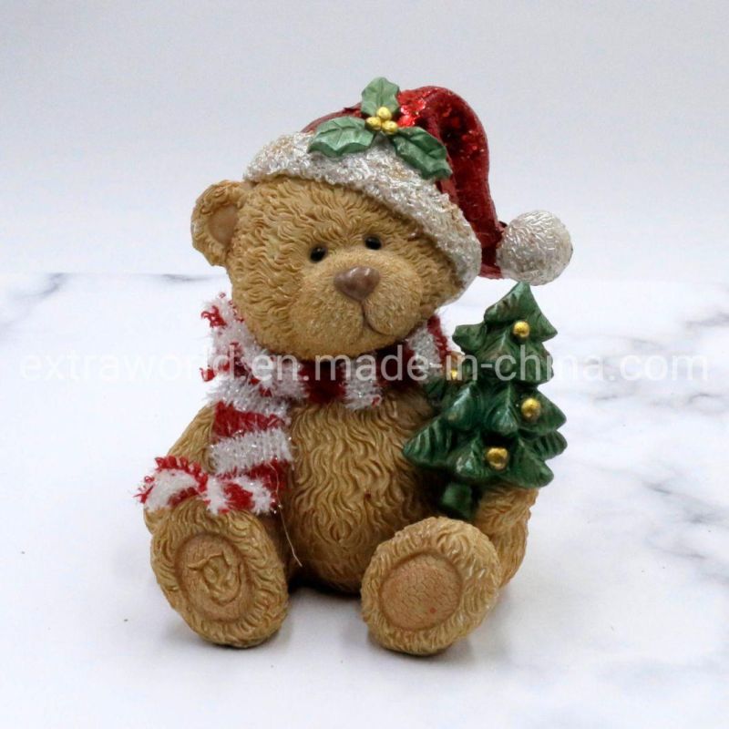 Christmas Home Decor Brown Bear with Tress Resin Decoration