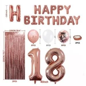 18 Years Old Rose Gold Birthday Decorations Number Balloon Rain Silk Curtain