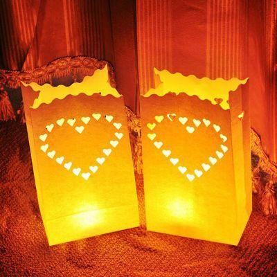Big Heart Luminary Paper Candle Lantern Bags Wedding Party Garden BBQ Xmas X 10