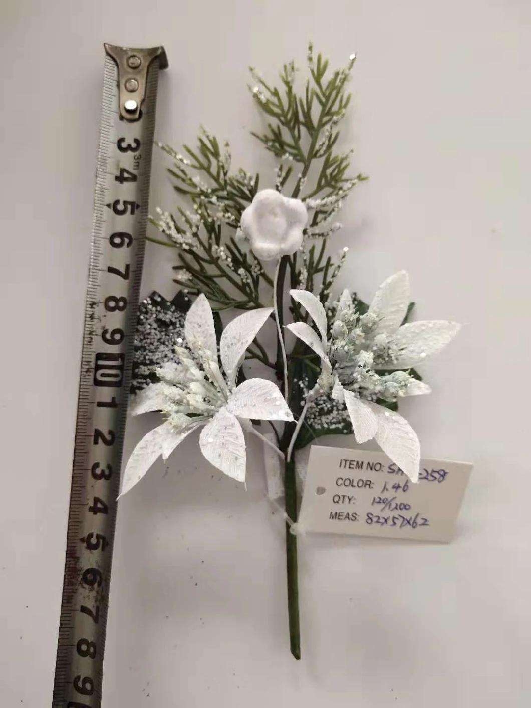 Glitter Flower Plastic Twig Pick with Flowers for Christmas Decoration; Christmas Red Berry; Christmas Artificial Plastic Berry