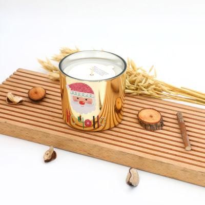 Christmas Gift Santa Electroplate Glass Scented Candle for Home Decoratio