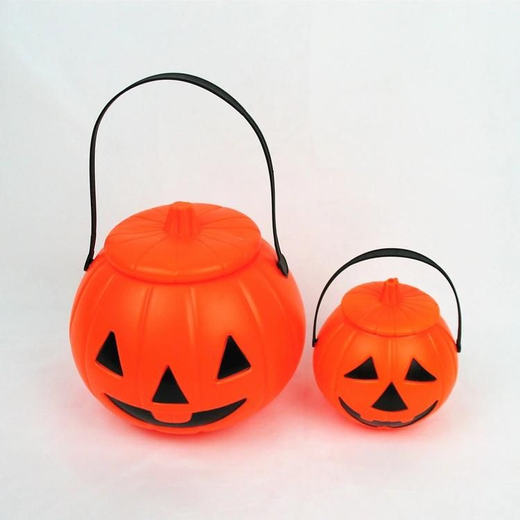 Halloween Glowing Decorative Plastic Portable Jack-O-Lantern Candy Jar for Children′s Performance Props with Lid Pumpkin Bucket