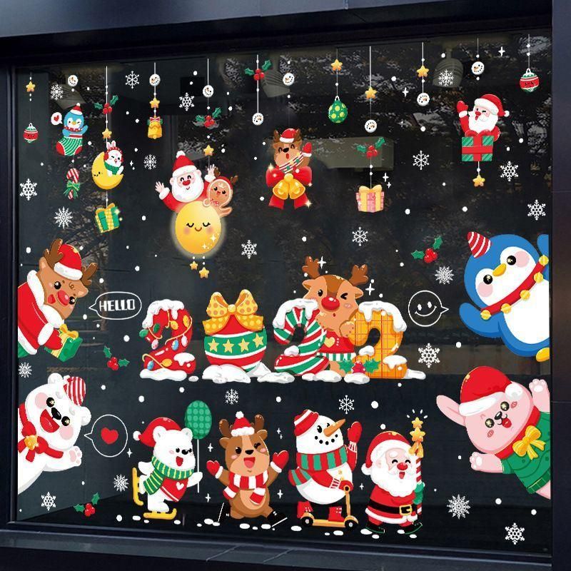 Christmas Shop Window Decorative Wall Glass Static Stickers