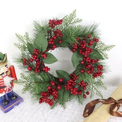 Christmas Rattan Ring Artificial Berry Rattan Wreath Plastic Pine Needle Garland