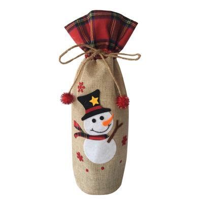Gift Bottle Bags Santa Snowman Decorative Cheap Price Burlap Wine Bag