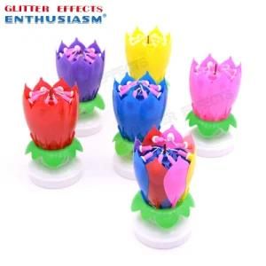 Festival Decorative Music Birthday Party Candle Creative Lotus Flower Rotating Birthday Cake Musical Candle