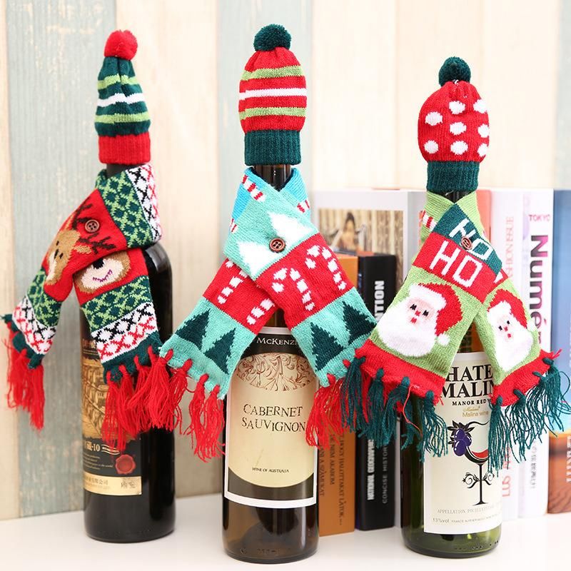 Christmas Home Table Decoration Scarf Hat Style Wine Bottle Cover