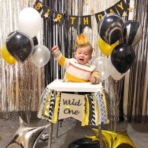 Wild One Banner Gold Black Balloons Decoration Baby 1st Birthday Photography Props