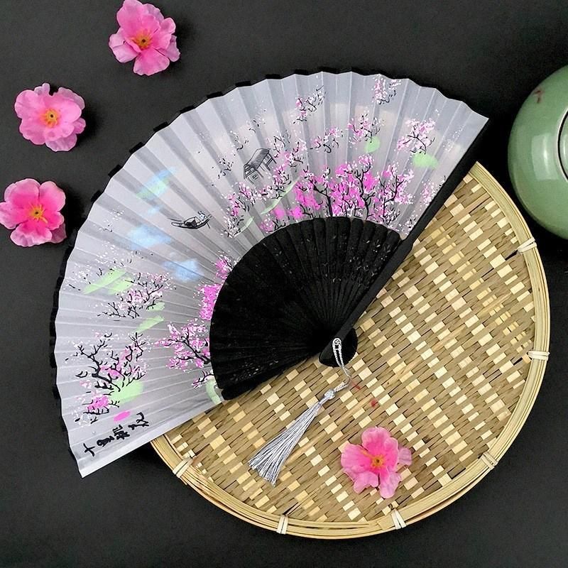 Custom Wholesale Wedding Party Hand Fan Bamboo Paper Silk Luxurious Printing Hand Held Chinese Janpanese Fan