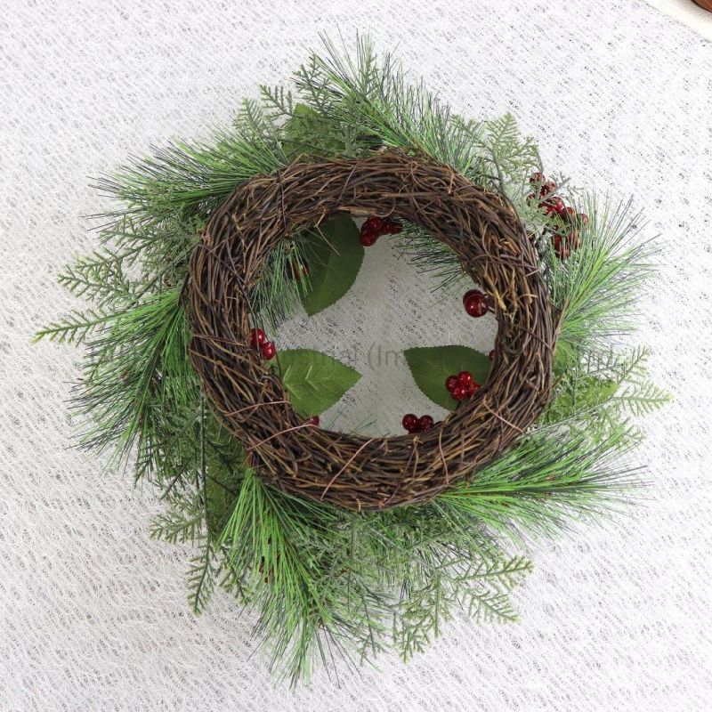 Christmas Rattan Ring Artificial Berry Rattan Wreath Plastic Pine Needle Garland