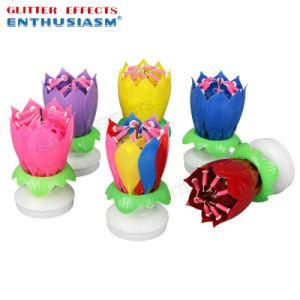 Happy Birthday Festival Decorative Amazing Rotating Musical Lotus Flower Wax Candle