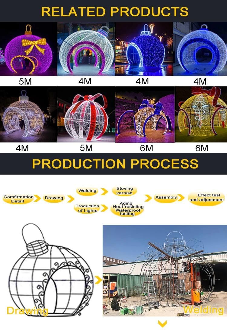 2022 New Year Giant Outdoor Commercial Lighted Walk Through Arch LED Christmas Ball Motif Lights