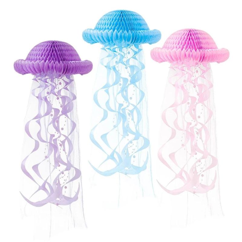 3 Colors Blue Pink Purple Exquisite Three-Dimensional Marine Jellyfish Decoration Pendant Bar Theme Wedding Birthday Party Activity Festival Decoration Props