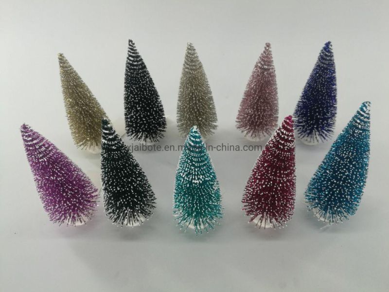 Christmas Tree Mini Pine Tree with Wood Base DIY Home Table Top Decor for Christmas Artificial Frosted Sisal Small Trees