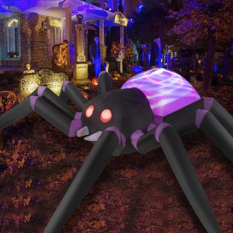 12 FT Long Halloween Inflatables Giant Purple Spider Inflatable Outdoor Halloween Decorations with Build-in LEDs, Blow up Halloween Decorations