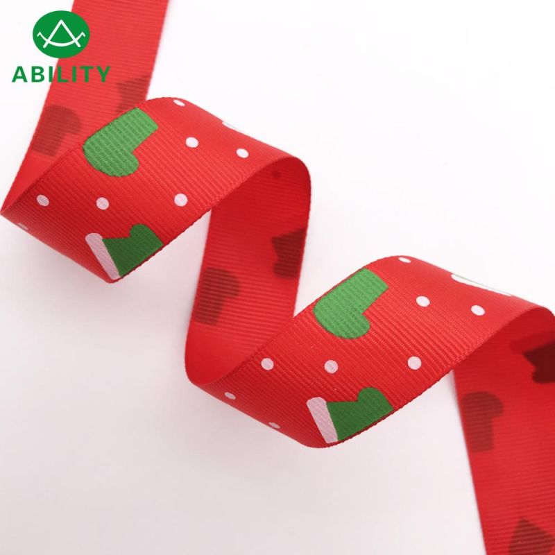 Custom Printing Polyester Christmas Ribbon Grosgrain Ribbon