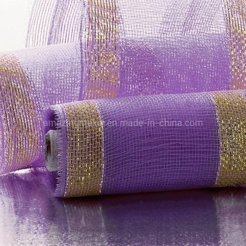 Fashionable 1′′ Metallic Stripe 21′′ Deco Mesh for Promotion