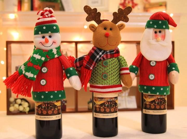 Christmas Wine Bottle Cover Decorations for Home Table Decor Xmas