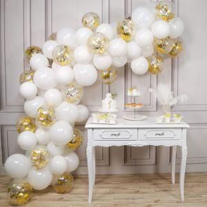 100PCS 12&quot; White Gold Confetti Balloon for Garland Party Decoration Supplies
