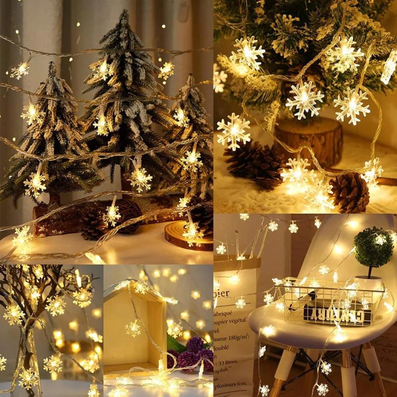 LED Christmas Snowflake String Lights Winter Fairy Lights Home Decor Indoor Outdoor Xmas Tree Decorations