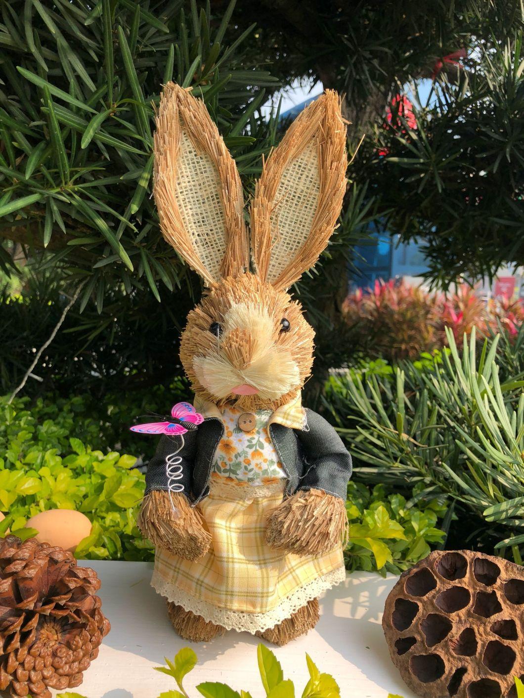 Handmade Straw Woven Rabbit Home Shop Decoration Pastoral Gifts Wedding Window Outdoor Shooting Props Easter Craft Animal Toys Long Ear Easter Bunny Rabbit Toy