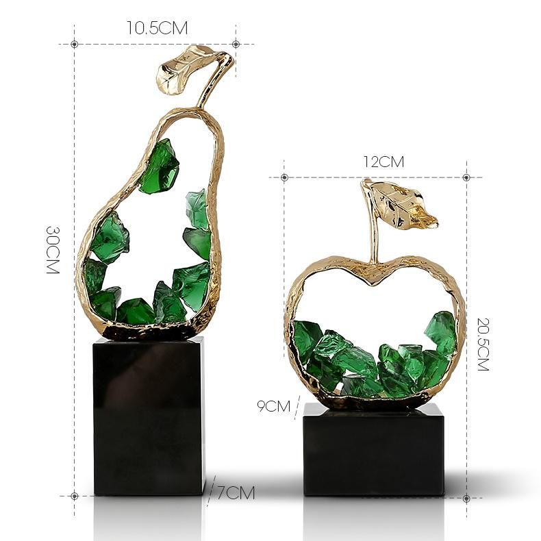Modern House Decor Living Room Home Luxury Crystal Ore Green Ornaments Pear Apple Decoration
