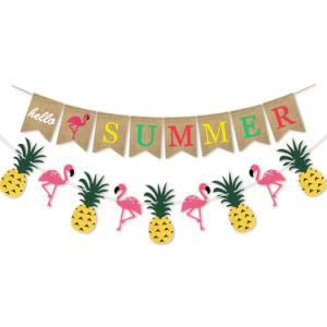 Summer Pineapple Flamingo Burlap Swallowtail Banner Party Decorations