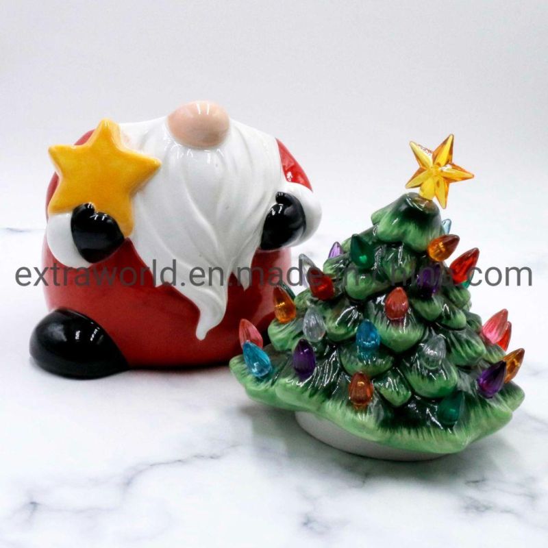 Ceramic Christmas Gnome Canister Storage Wtih Decorative Holiday Light
