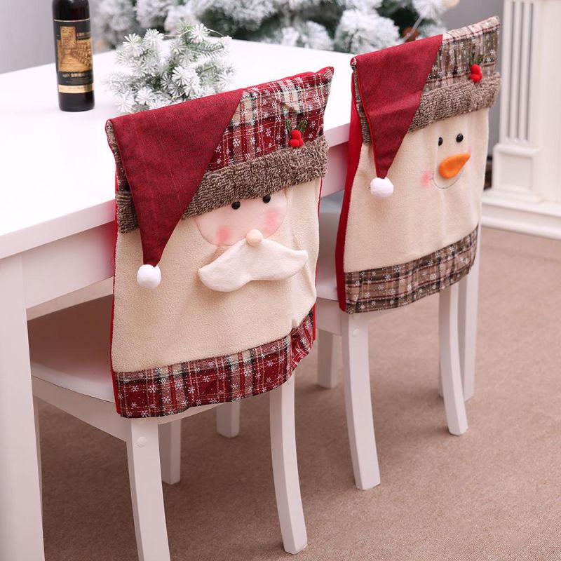 Decoration Indoor Christmas Xmas Party Santa Claus Red Hat Christmas Chair Back Cover