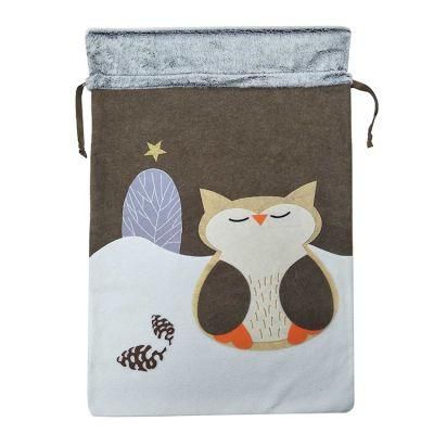 Plush Animal Owl Large Christmas Santa Gift Drawstring Bag Gift Sack