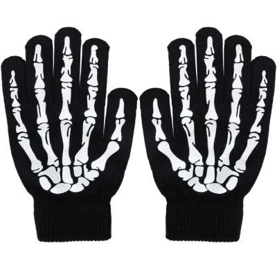 Simplicity Unisex Full Finger Skeleton Pattern Glow in The Dark Knit Gloves Halloween Decoration